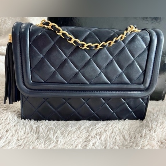 Vintage Chanel Flap Bag in Navy - Picture 1 of 10